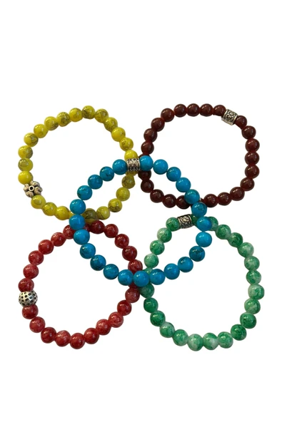 Renkli Doğal Taş Görünümlü Boncuk Bileklik – 5’li Esnek Bileklik Seti - Resim 7
