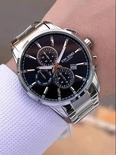 Tom Jones Bileklik Hediyeli Çelik Kordon 3 Atm Suya Dayanıklı 2 Yıl Garantili Erkek Kol Saati 2462.2 - Resim 3