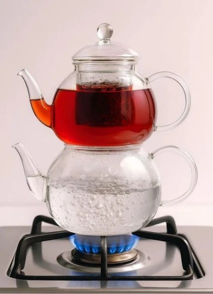 Erkugo Elegan 600+1000ml Cam Süzgeçli Borosilikat Cam Demlik Isıya Dayanıklı Cam Kapaklı Çaydanlık ürün görseli