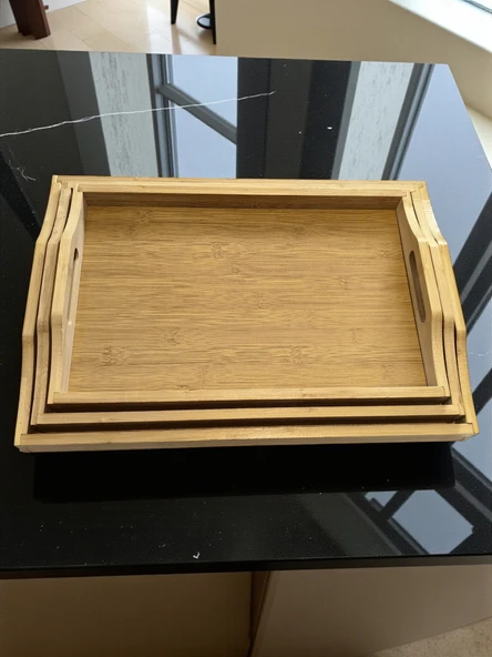 MyBru Dikdörtgen Bambu Tepsi 3'lü Set - Resim 4