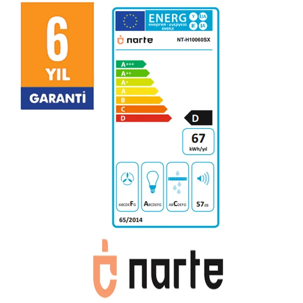 NARTE-H10060S 60CM GRİ CAM INOX CITALI ÇİFT CAMLI EĞİMLİ DAVLUMBAZ-6 YIL GARANTİLİ - Resim 4