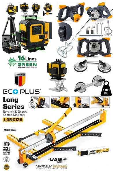 EcoPlus4 Seramik Usta Seti : Boya ve Harç Karıştırıcı Mikser-2'li Vantuz-120mm Fayans Kesme-Lazer ürün görseli 1