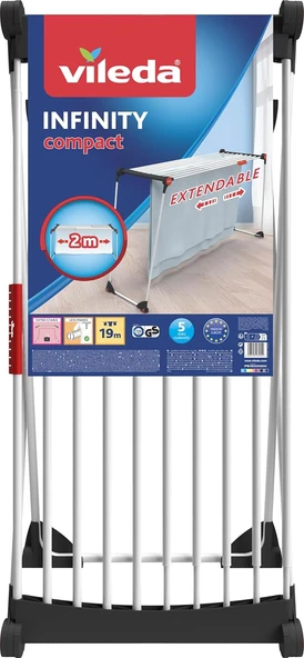 Vileda Infinity Compact  büyük çamaşır kurutma askısı uzatılabilir teleskopik ızgara  hazır monte edilmiş  entegre tekerlekler - Resim 2