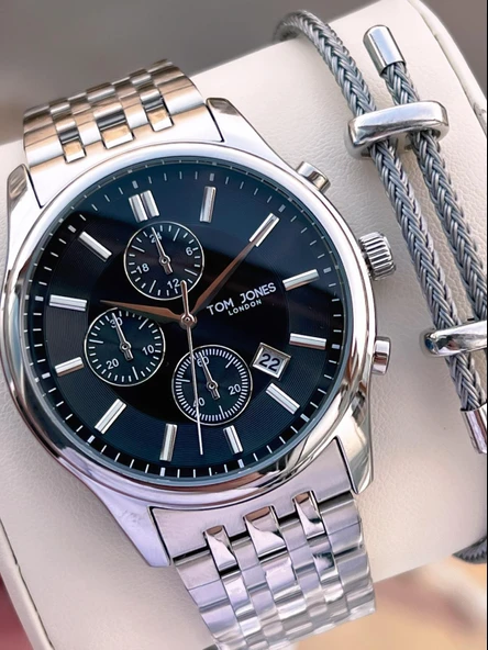 Tom Jones Bileklik Hediyeli Çelik Kordon 3 Atm Suya Dayanıklı 2 Yıl Garantili Erkek Kol Saati 10080.2 ürün görseli