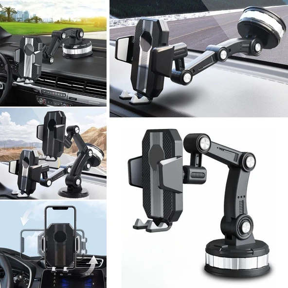 BUFFER® Jel Vantuzlu Cama Takılabilen Güçlü 360 Derece Dönebilen Ayarlanabilir Araç Içi Vantuzlu Telefon Tutucu ürün görseli 1