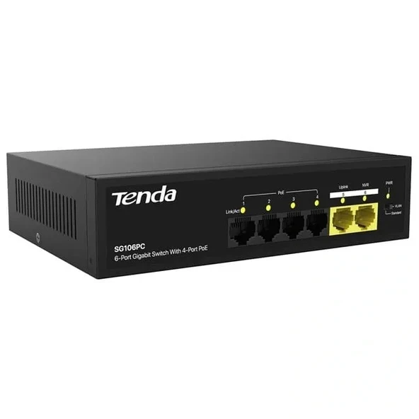 Tenda S106pc 6-portlu 10/100 Mbps Lite Poe Uplink Switch (4 Port Poe Destekli 55w Toplam Güç) - Resim 2