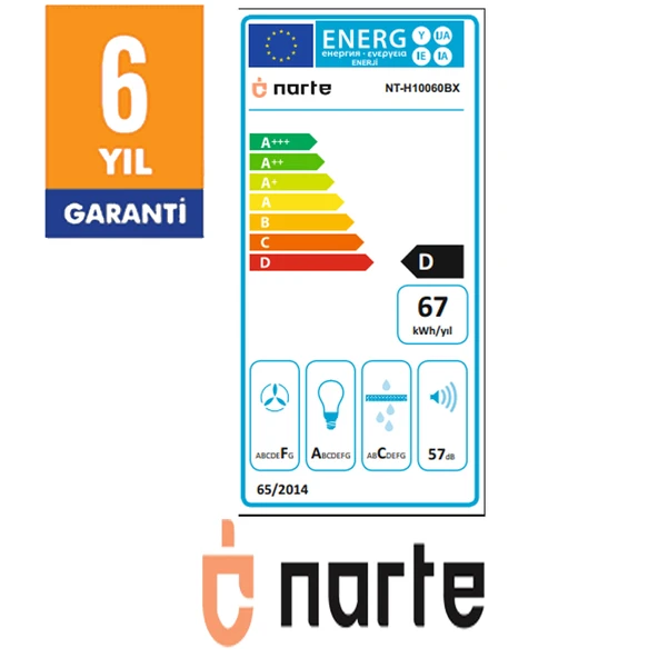 NARTE-H10060B 60CM SIYAHCAM INOX CITALI ÇİFT CAMLI EĞİMLİ DAVLUMBAZ - Resim 4