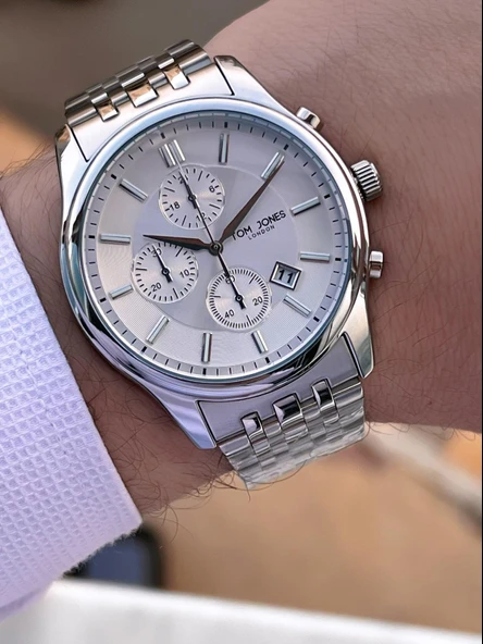 Tom Jones Bileklik Hediyeli Çelik Kordon 3 Atm Suya Dayanıklı 2 Yıl Garantili Erkek Kol Saati 10080.1 - Resim 4