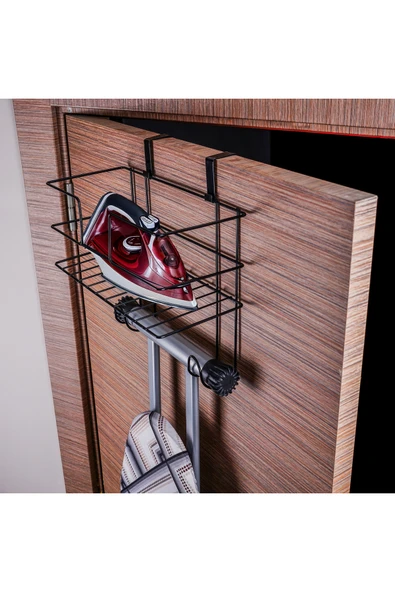 Kiwa Metal Kapı Arkası Ütü Ve Ütü Masası Askısı Ütü Düzenleyici Raf - Siyah 3mm Özel Üretim ürün görseli
