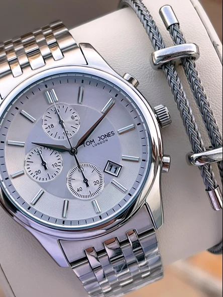 Tom Jones Bileklik Hediyeli Çelik Kordon 3 Atm Suya Dayanıklı 2 Yıl Garantili Erkek Kol Saati 10080.1 ürün görseli