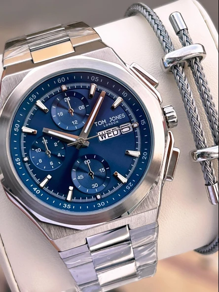 Tom Jones Bileklik Hediyeli Çelik Kordon 3 Atm Suya Dayanıklı 2 Yıl Garantili Erkek Kol Saati 10046.3 ürün görseli 1