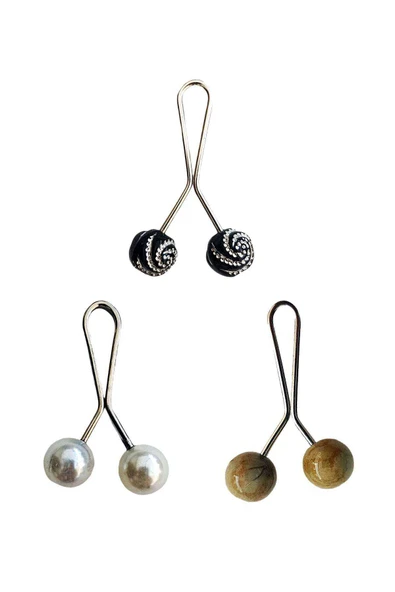 3 Adet Tesettür Eşarp ve Şal Klipsi İnci Beyaz Hardal Siyah Desenli ürün görseli