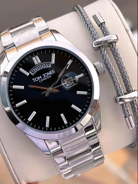 Tom Jones Bileklik Hediyeli Çelik Kordon 3 Atm Suya Dayanıklı 2 Yıl Garantili Erkek Kol Saati 10072.2 ürün görseli