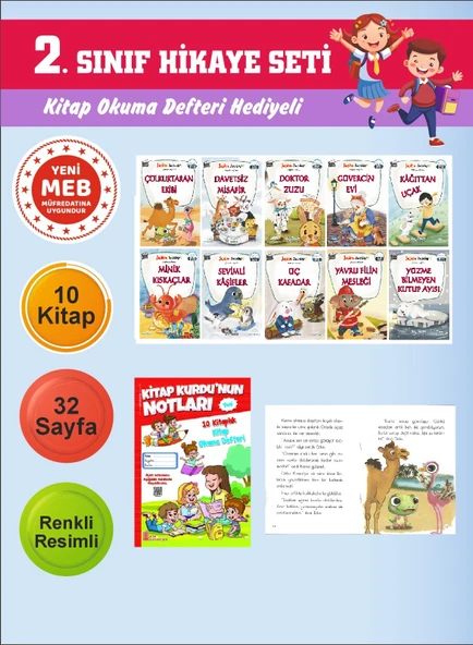 2.Sınıflar İçin Okumayı Sevdiren 10 lu Hikaye Seti 15 (Kitap Okuma Defteri Hediyeli) ürün görseli 1