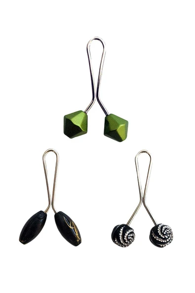 3 Adet Tesettür Eşarp ve Şal Klipsi Siyah Siyah Desenl Yeşil ürün görseli