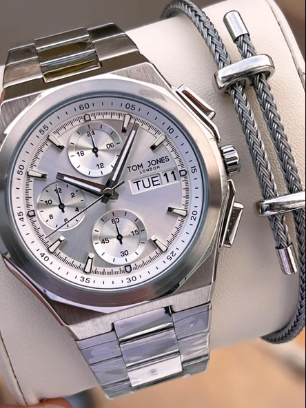Tom Jones Bileklik Hediyeli Çelik Kordon 3 Atm Suya Dayanıklı 2 Yıl Garantili Erkek Kol Saati 10046.1 ürün görseli