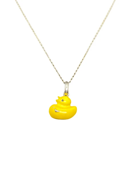925 Ayar İthal Gümüş Sarı Ördek Model Kolye Sevimli ve Eğlenceli Tasarım, Hediye ürün görseli 1