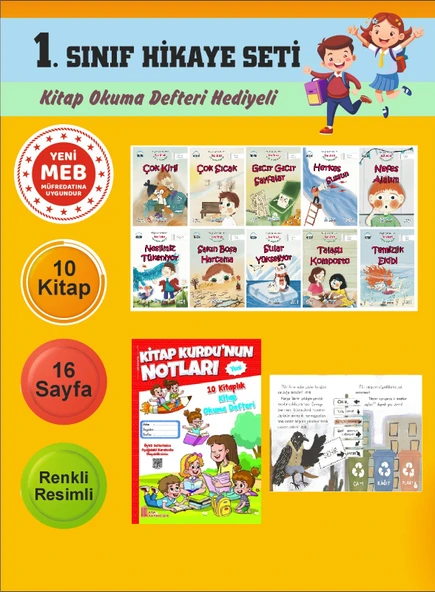1.Sınıflar İçin Okumayı Sevdiren 10 lu Hikaye Seti 8 (Kitap Okuma Defteri Hediyeli) ürün görseli 1