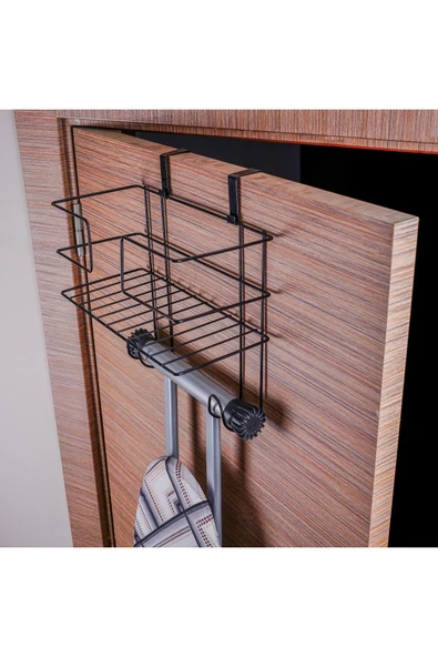 Kiwa Metal Kapı Arkası Ütü Ve Ütü Masası Askısı Ütü Düzenleyici Raf - Siyah 3mm Özel Üretim - Resim 2
