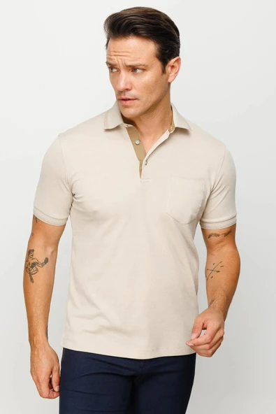 901 DESEN MTA YAKASI VE KOLU TRİKO CEPLİ K.KOL PY ERKEK T-SHİRT - Resim 3