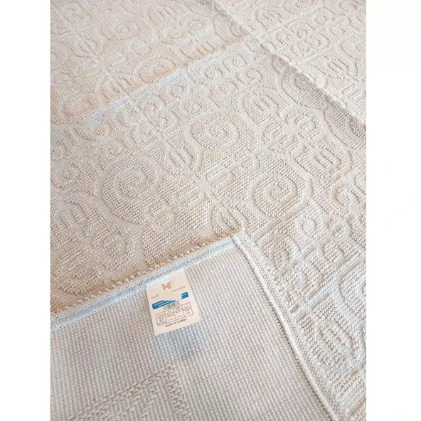 Pamuklu Bukle Lüks Kilim (60x100)-Spiral Düz Krem - Resim 2