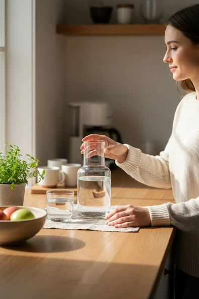 başucu bardaklı sürahi - cam başucu sürahisi 1200 ml. - Resim 2