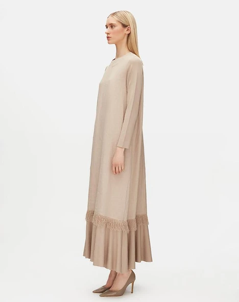 T25Y-4069 MISSDALIDA ETEK UCU PÜSKÜLLÜ KETEN ELBİSE - Resim 10