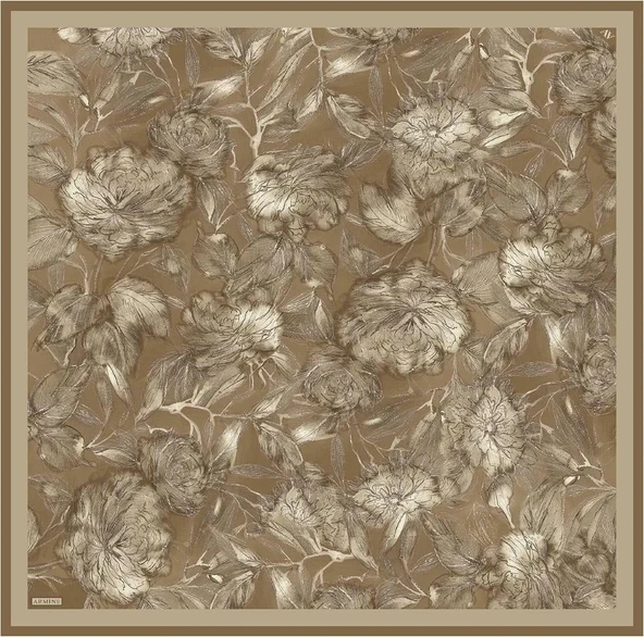 Çiçek Desenli Twill İpek Eşarp -2025/2026 -9409D - Resim 8