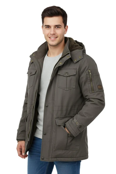 Erkek Spor Kanvas Kapüşonlu Parka M2665 BGL-ST04959 - Resim 4