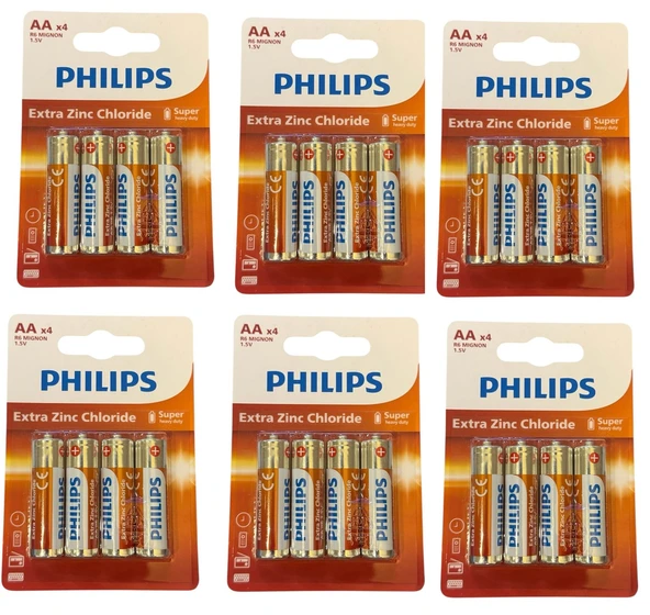Philips kalem pil - 24 lü AAX4 r6 extra çinko kalem pil 4x6=24 adet ürün görseli