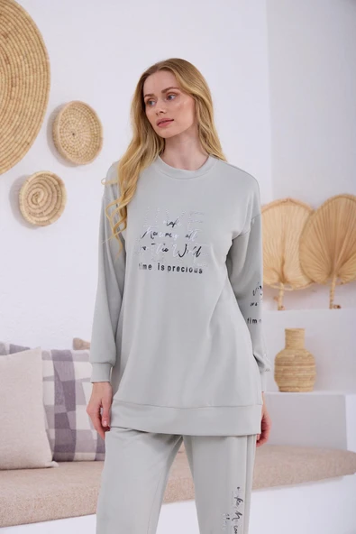 MB24.674 MOODBASİC YAZILI TAŞLI MODAL TAKIM - Resim 4