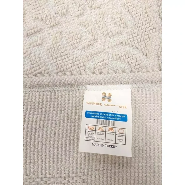 Pamuklu Bukle Lüks Kilim (60x100)-Spiral Düz Krem - Resim 3