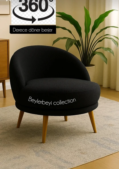 360 derece dönen lüks koltuk siyah renk ürün görseli