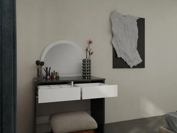 Huzur Makyaj Masası Koyugri Renk - Resim 3