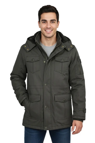 Erkek Spor Kanvas Kapüşonlu Parka M2665 BGL-ST04959 - Resim 3