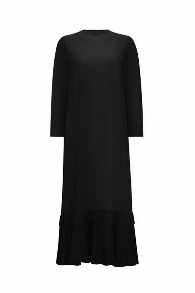 T25Y-4069 MISSDALIDA ETEK UCU PÜSKÜLLÜ KETEN ELBİSE - Resim 2