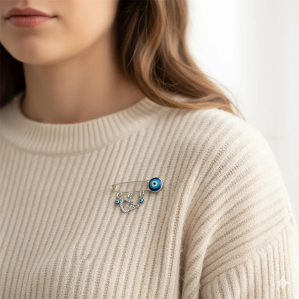 Nazar Boncuklu Kalp Kanat Broşu - Resim 2