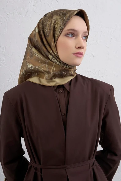 Çiçek Desenli Twill İpek Eşarp -2025/2026 -9409D - Resim 6