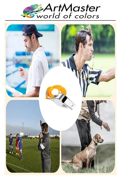 Metal Düdük 6 Adet İpli Paslanmaz Metal Kaliteli Deprem Düdügü Hakem Bekçi Can Kurtaran Düdük Yüksek Desibeli - Resim 3