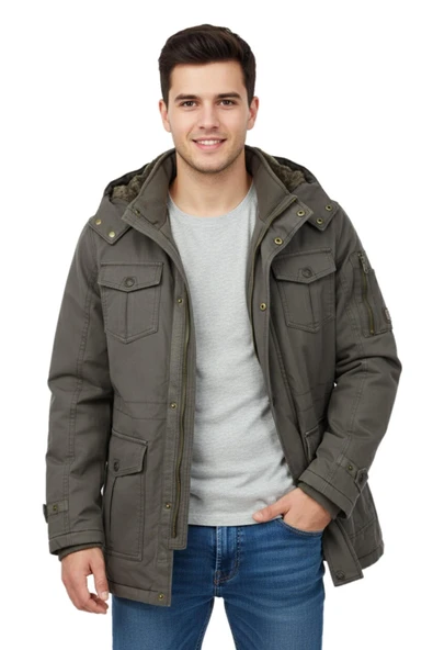 Erkek Spor Kanvas Kapüşonlu Parka M2665 BGL-ST04959 - Resim 8