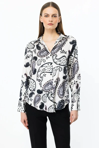 54407 ONTEKS DESENLİ SATEN GÖMLEK - Resim 3