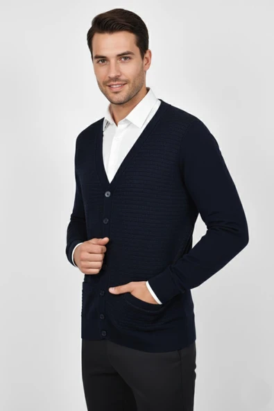 Erkek Düğmeli Cepli Hırka BGL-ST04833 - Resim 3