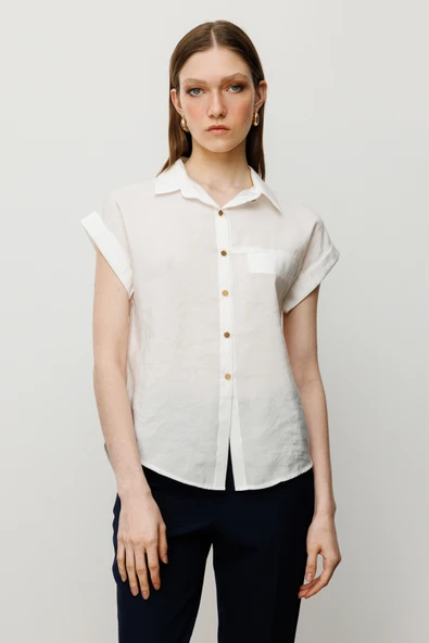 54405 ONTEKS TEK  CEPLİ KISA KOL GÖMLEK - Resim 3