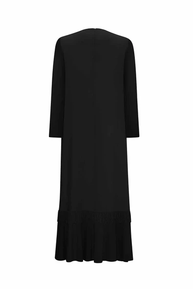 T25Y-4069 MISSDALIDA ETEK UCU PÜSKÜLLÜ KETEN ELBİSE - Resim 9