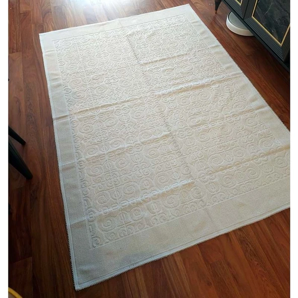 Pamuklu Bukle Lüks Kilim (80x125)-Spiral Krem ürün görseli