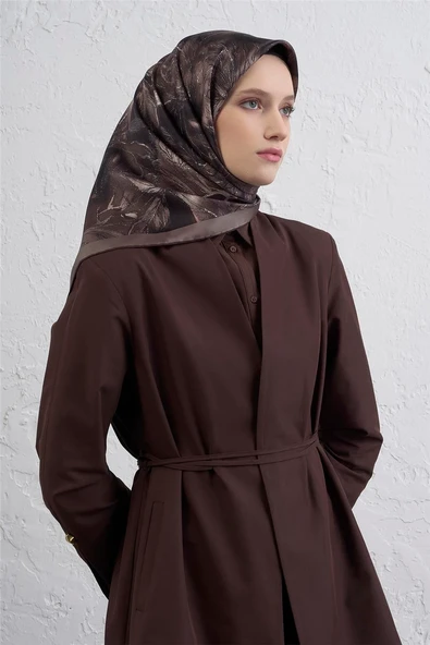 Çiçek Desenli Twill İpek Eşarp -2025/2026 -9409D - Resim 10