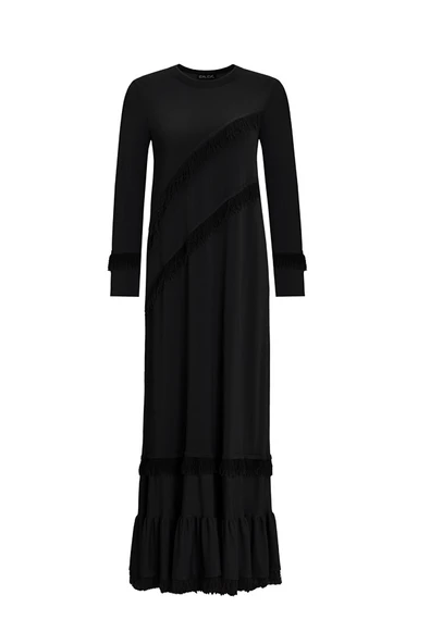 T25Y-4000 MISSDALIDA PÜSKÜL DETAYLI TRİKO UZUN ELBİSE ürün görseli