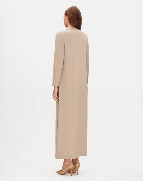 T25Y-4076 MISSDALIDA V YAKA TRİKO ASTARLI KETEN ELBİSE - Resim 12