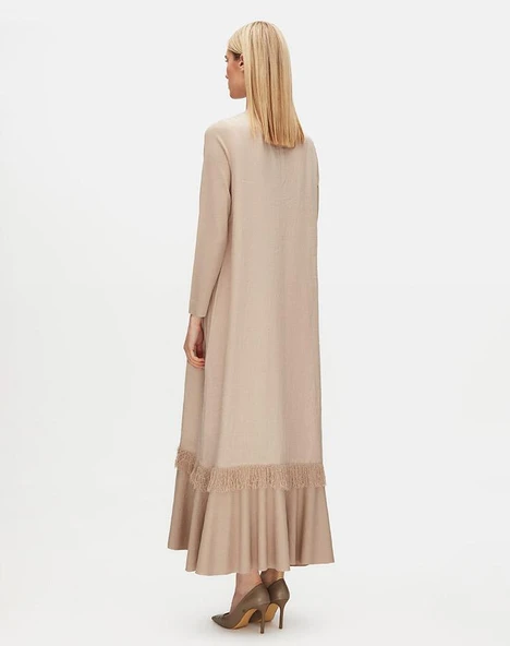 T25Y-4069 MISSDALIDA ETEK UCU PÜSKÜLLÜ KETEN ELBİSE - Resim 12