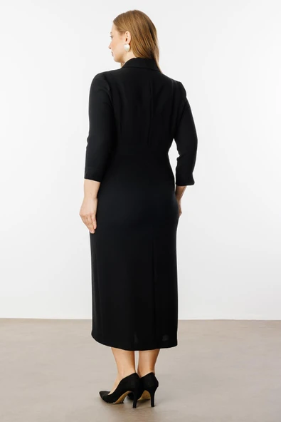 8056 GİLDA ELBİSE BELİ AKSESARLI CEPLİ KRUVAZE ELBİSE - Resim 5